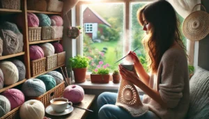 A-relaxing-scene-of-a-crocheter-sitting-by-a-window-with-a-cup-of-coffee-on-a-table-next-to-her.-The-crocheter-is-focused-on-a-crochet-project-surrou.webp